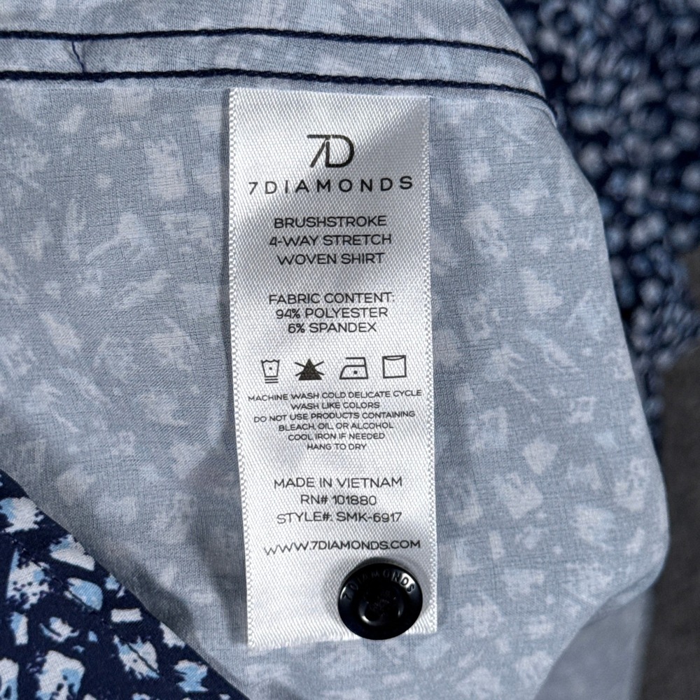 7Diamonds Brushstroke Shirt Mens Large Blue 4-Way Stretch Short Sleeve Geometric - Picture 6 of 8
